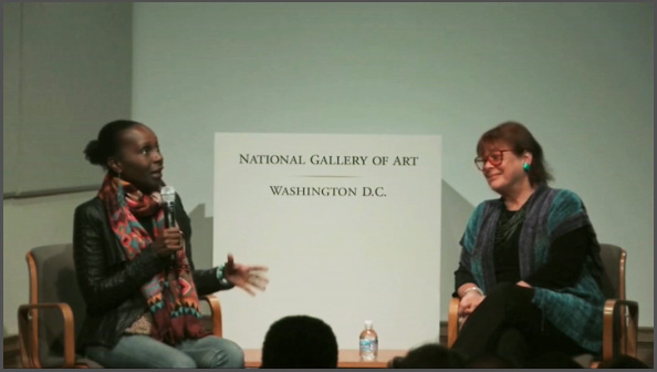 Aisha Karefa-Smart, James Baldwin's niece, with filmmaker Karen Thorsen at the National Gallery of Art presentation